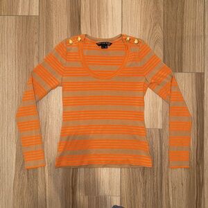 Veronica Beard Lizzie Striped Brown Tan and Orange Long-Sleeve Top